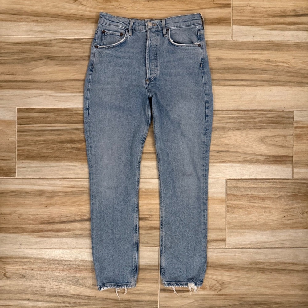 AGOLDE Riley Crop High Rise Straight Leg Jeans Light Wash Blue 27 A056E-1255